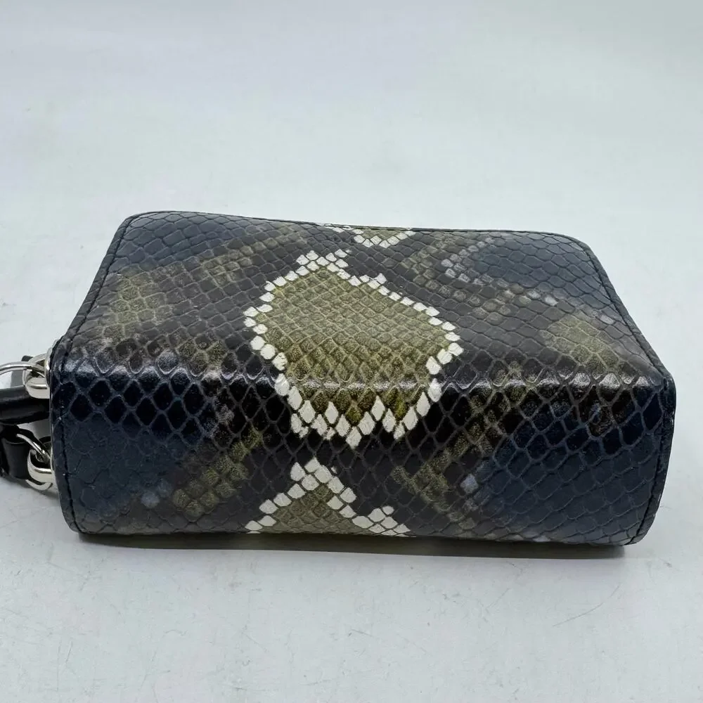 ALLSAINTS Fetch Leather Card Holder Wallet in Storm Green Snake Print